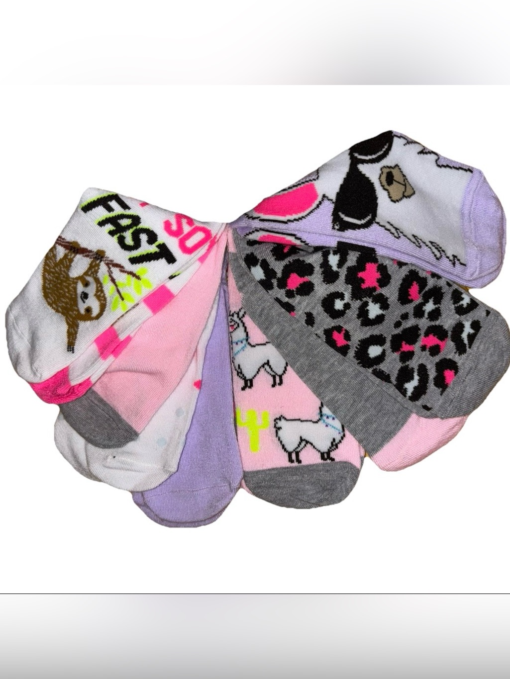 Ladies/Teen 10-Pack Of Low Cut Socks Novelty Size 4-10, Llama Alpaca Sloth